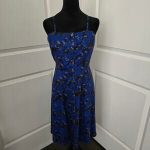 Women Berydress Floral Adjustable Straps Button Front A-Line Summer Dress Size M
